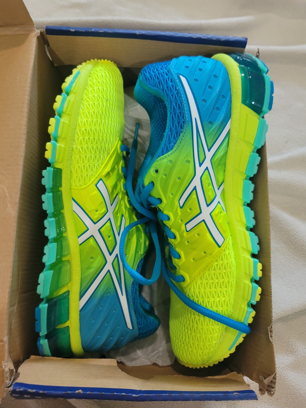 ASICS Neon Yellow Green and Blue Womens Athletic Running Shoes